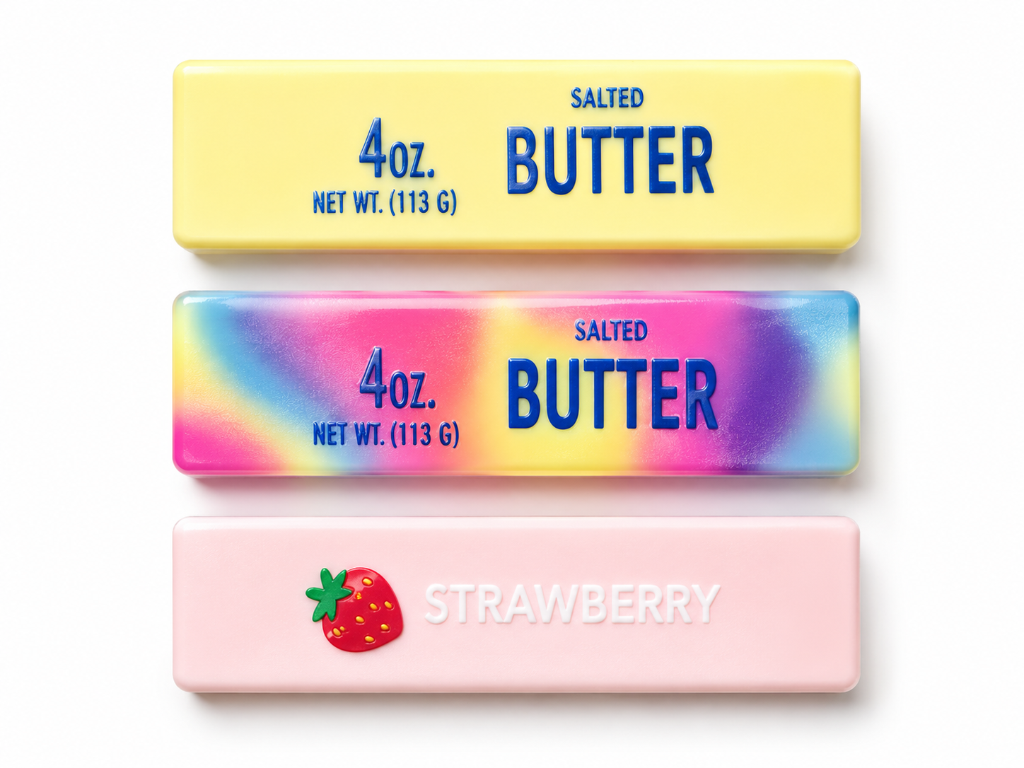 Viral Butter Squishy Bundle – 3 Pack | Original, Rainbow & Strawberry