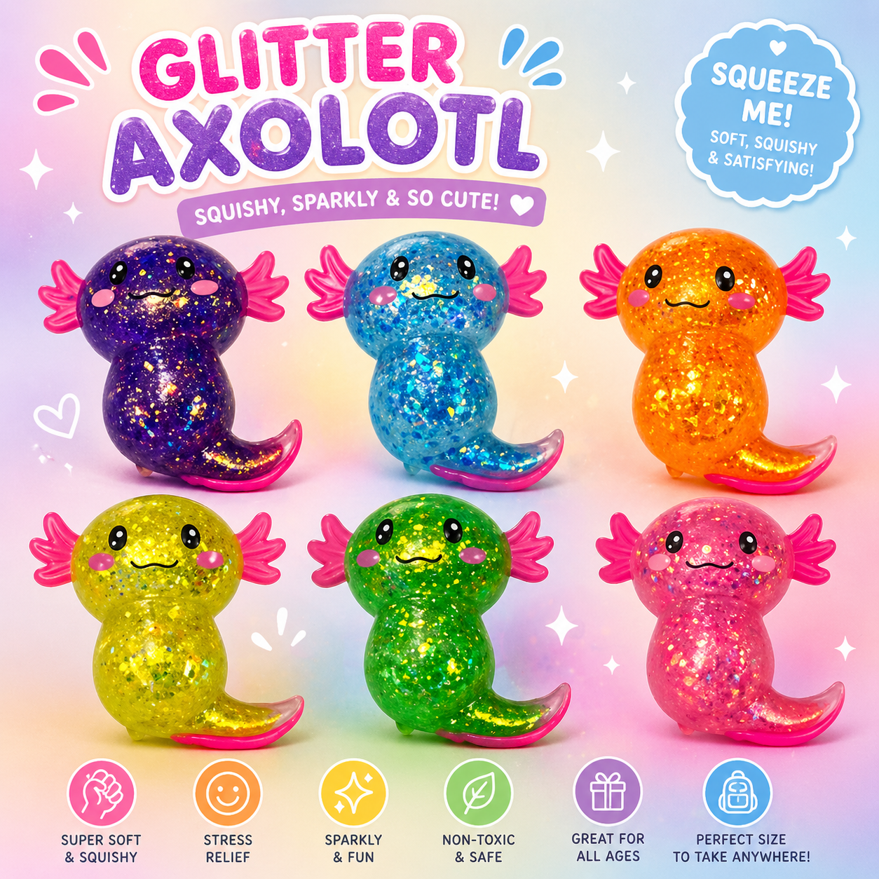 Crystal Axolotl SugarGlitter Squishy